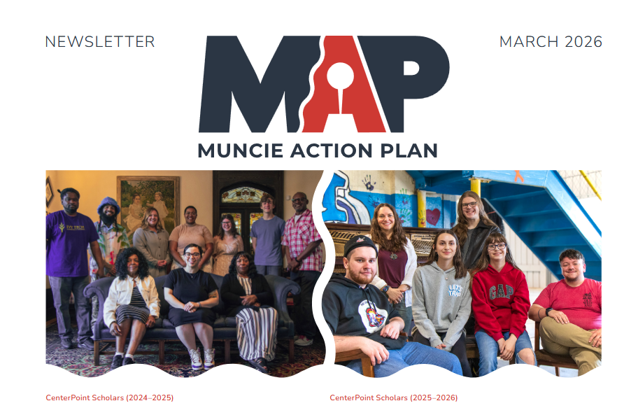Screenshot of the header of the March 2026 CenterPoint Scholars MAP newsletter. The date is at the top along with the MAP logo and the CenterPoint Scholars class of 24-25 is on the left beneath it, with the class of 25-26 on the right.